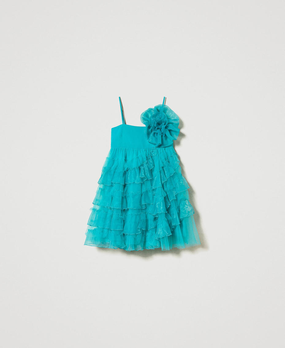 Short tulle and organza dress Tropical Emerald Green Woman 242AP2032_11722_S0