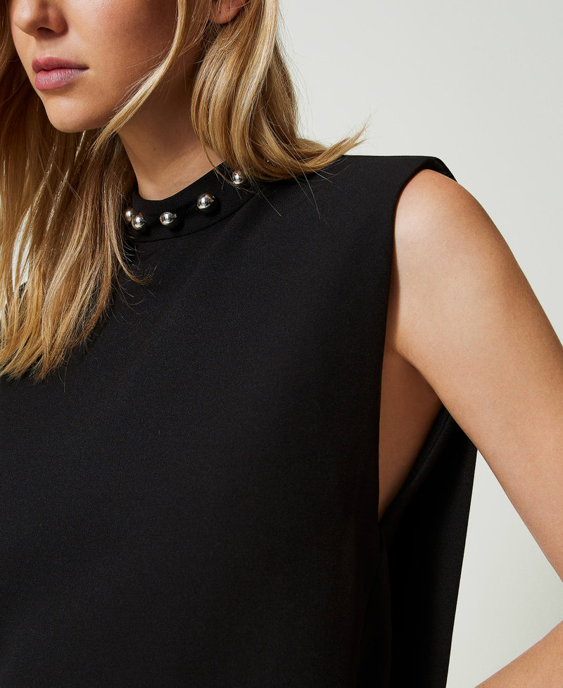 Cady crêpe dress with metallic pearls