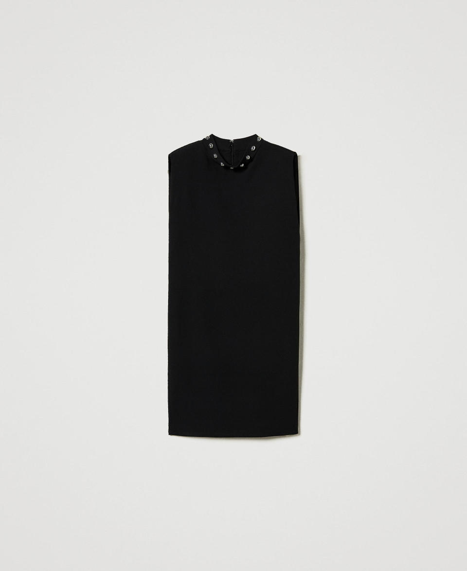 Cady crêpe dress with metallic pearls Black Woman 242AP2040_00006_S0