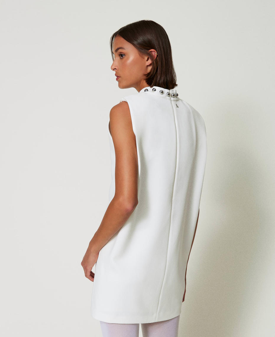 Abito in cr&ecirc;pe cady con perle metalliche Panna White Donna 242AP2040_00733_03