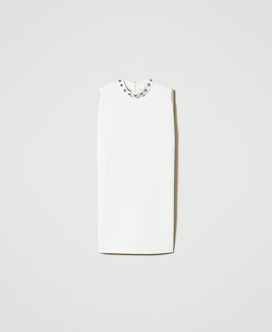 Cady crêpe dress with metallic pearls White Cream Woman 242AP2040_00733_S0