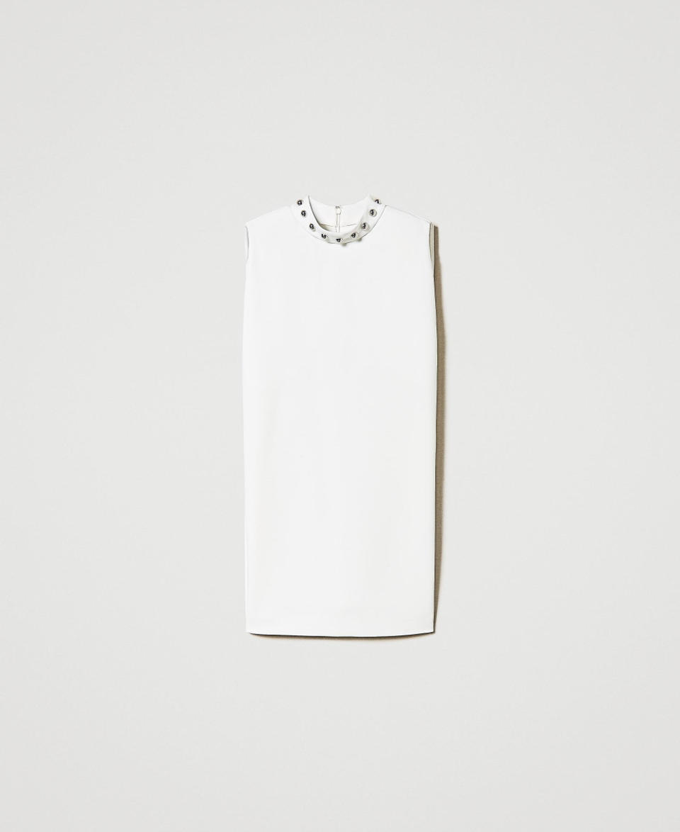 Cady crêpe dress with metallic pearls White Cream Woman 242AP2040_00733_S0