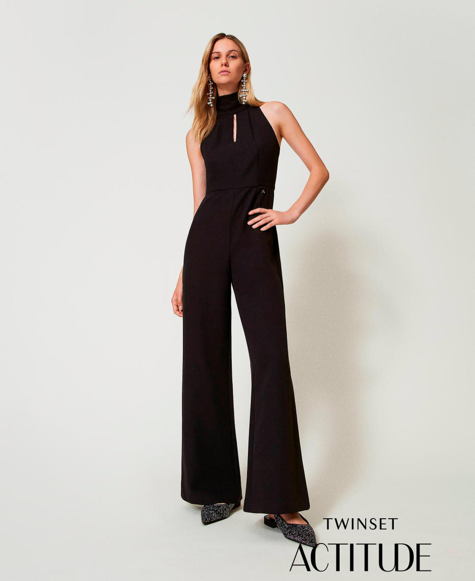 Cady crêpe halter jumpsuit Black Woman 242AP2042_00006_01