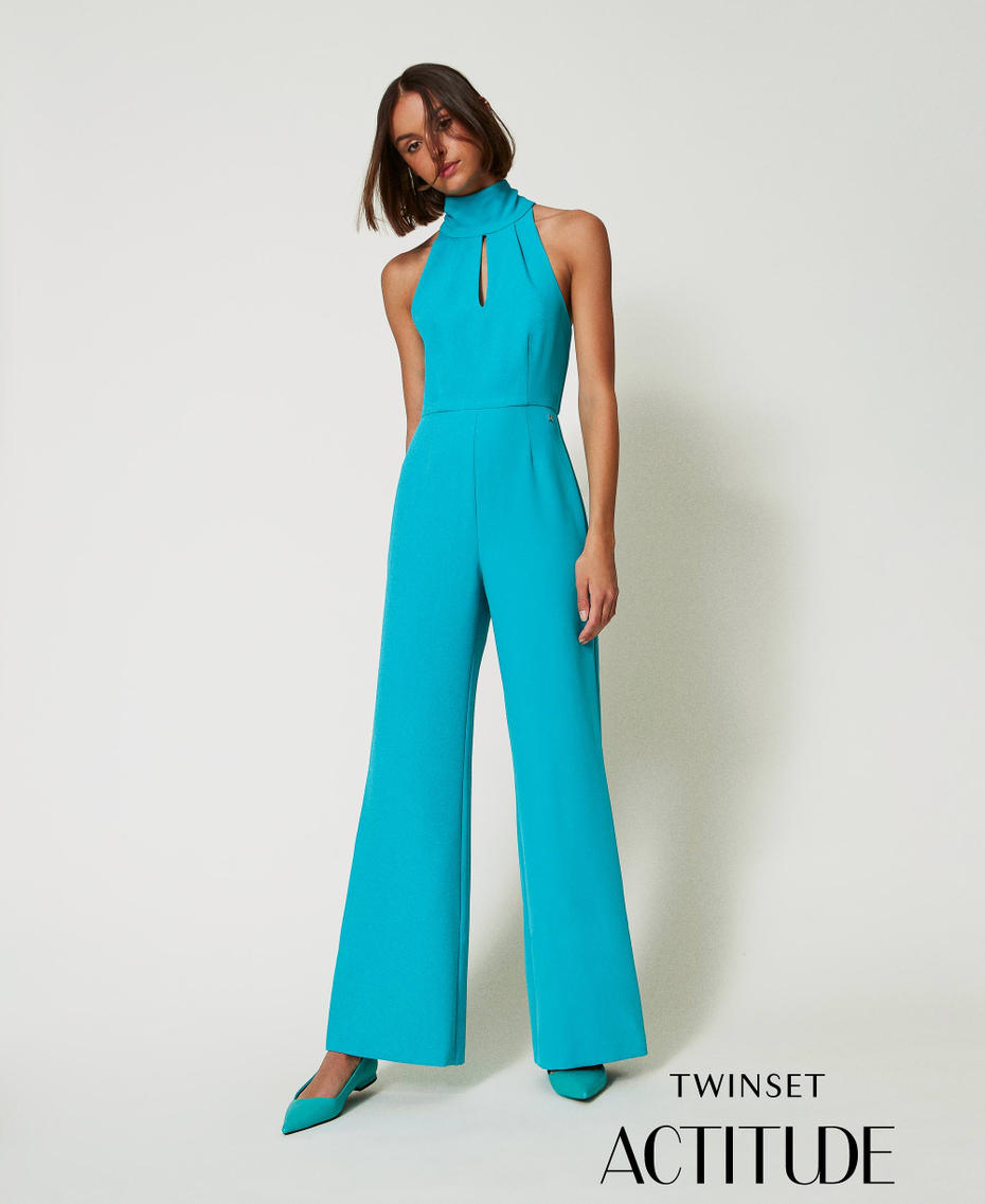 Cady crêpe halter jumpsuit Tropical Emerald Green Woman 242AP2042_11722_01