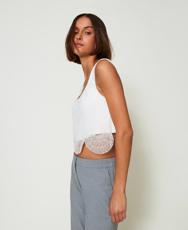 Cady crêpe and embroidered organza top White Cream Woman 242AP2044_00733_03