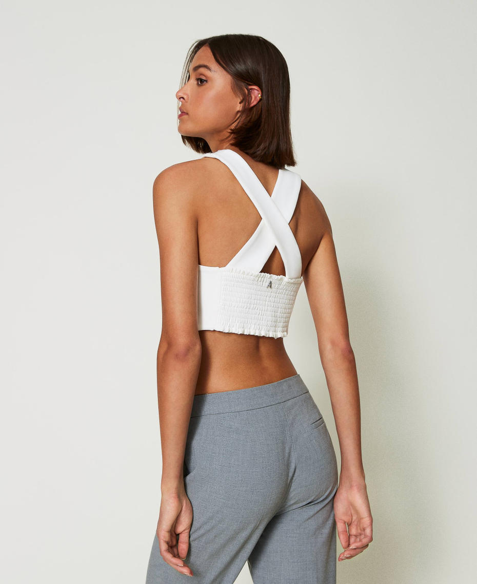 Cady crêpe and embroidered organza top White Cream Woman 242AP2044_00733_04