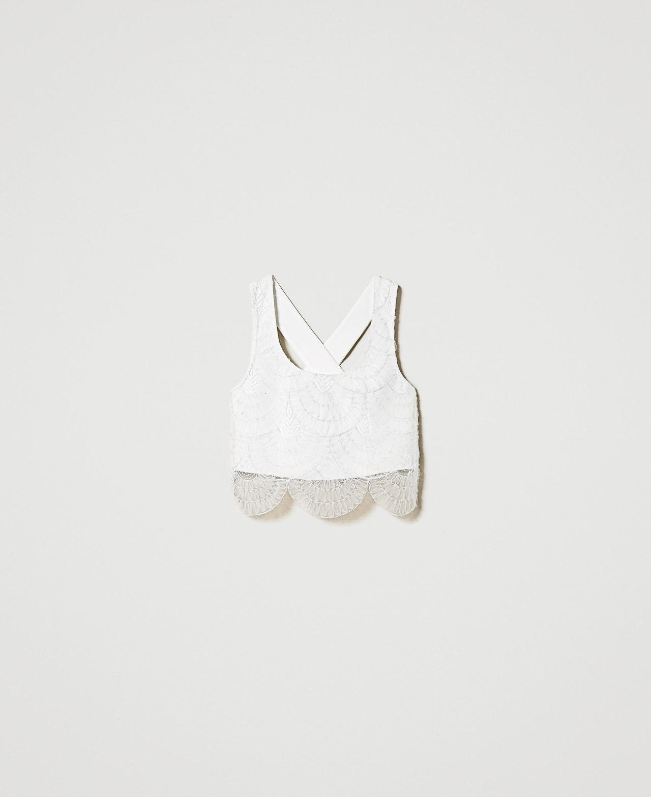 Scee by twin set Top in crêpe cady e organza ricamata