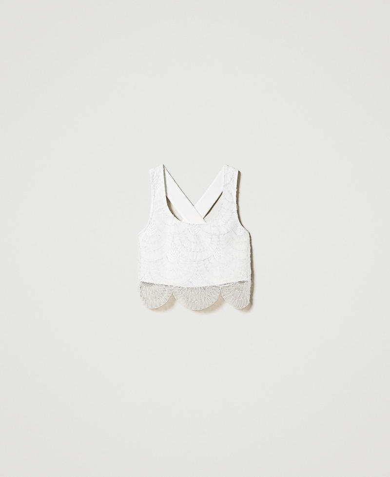 Cady crêpe and embroidered organza top White Cream Woman 242AP2044_00733_S0