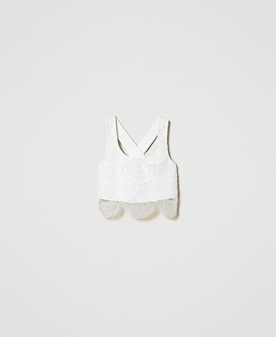 Cady crêpe and embroidered organza top White Cream Woman 242AP2044_00733_S0