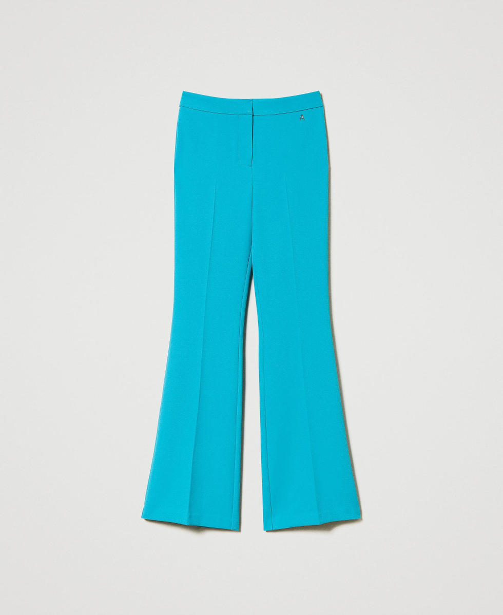Pantaloni flare in cr&ecirc;pe cady Verde "Tropical Emerald" Donna 242AP2045_11722_S0