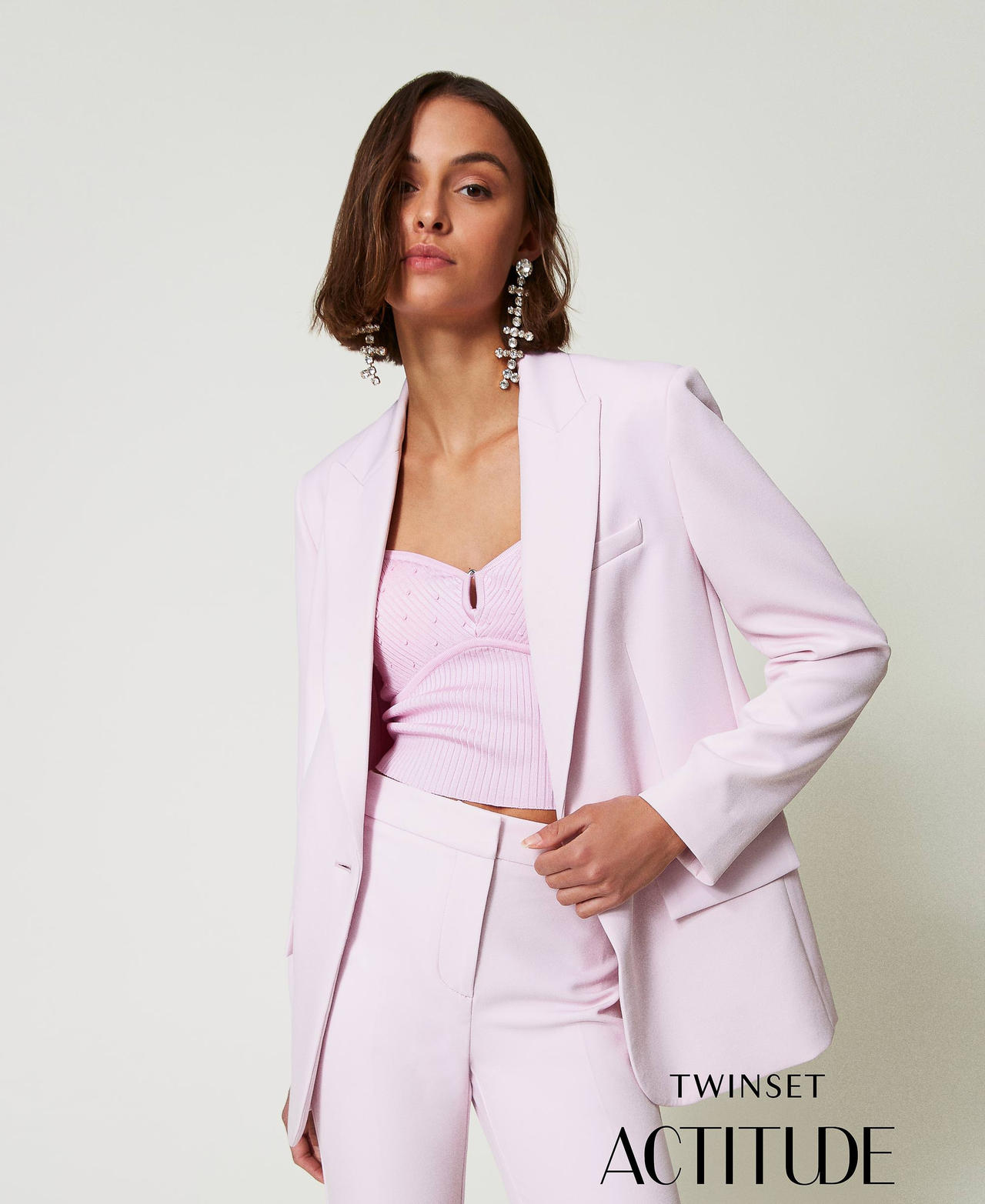 Chaqueta blazer en crep&eacute; de cady Rosa &laquo;Pink Tulle&raquo; Mujer 242AP2046_11724_01