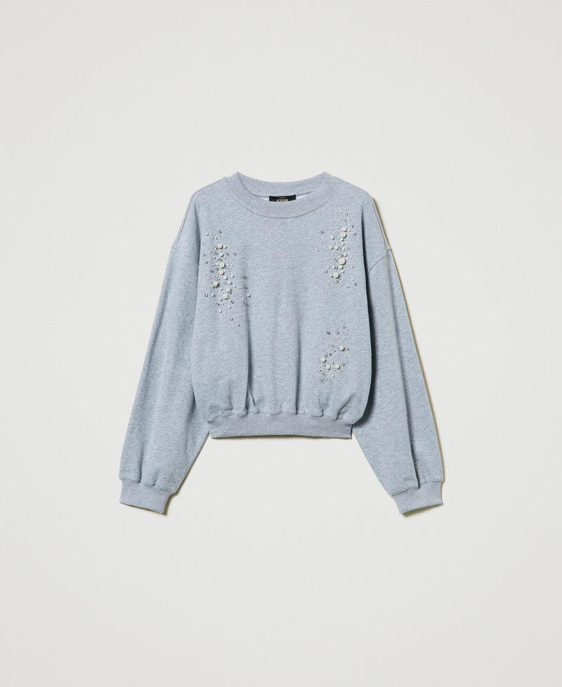 Boxy sweatshirt with handmade embroidery Melange Grey Woman 242AP2050_11726_0S