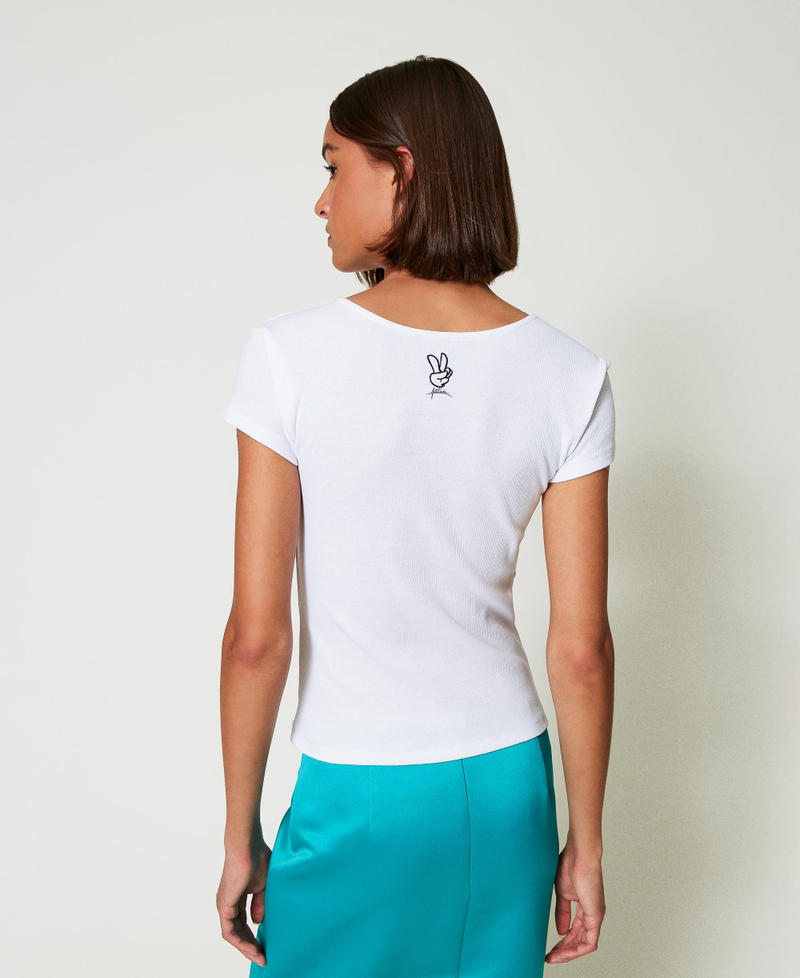 Ribbed T-shirt with knot "Papers" White Woman 242AP2062_00840_04