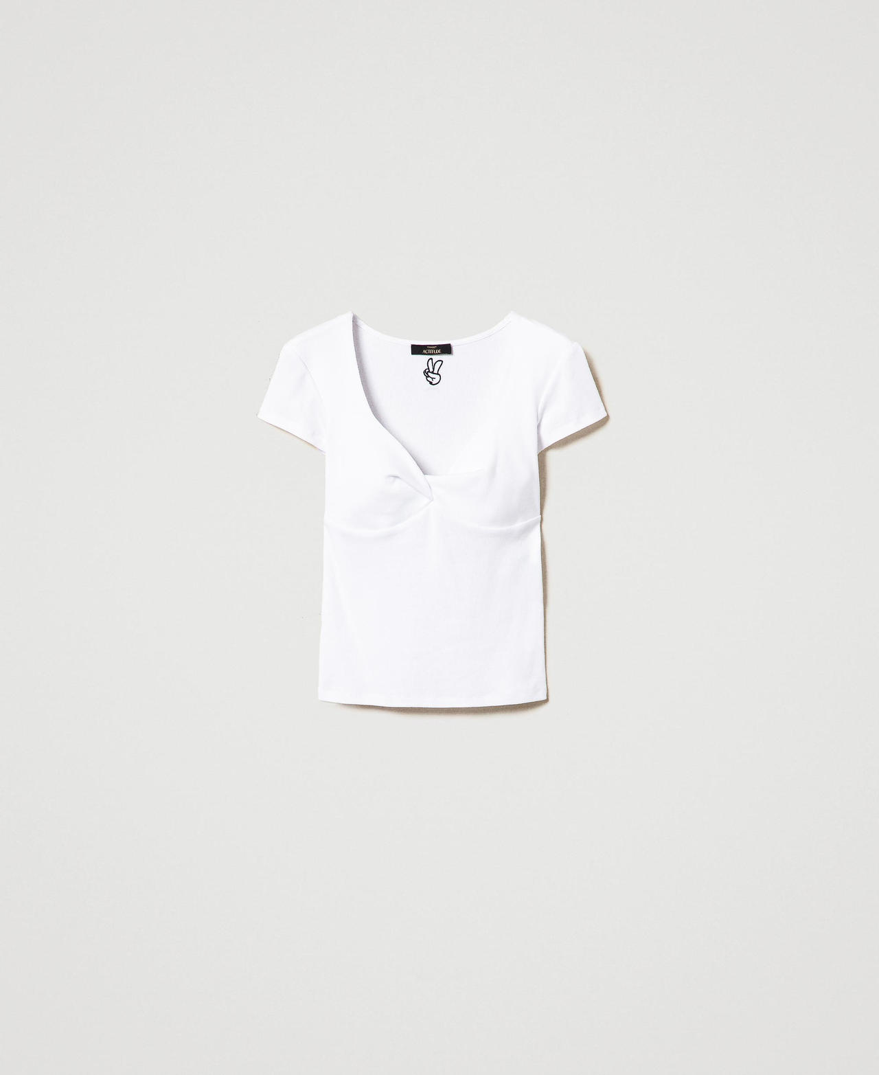 Ribbed T-shirt with knot "Papers" White Woman 242AP2062_00840_0S