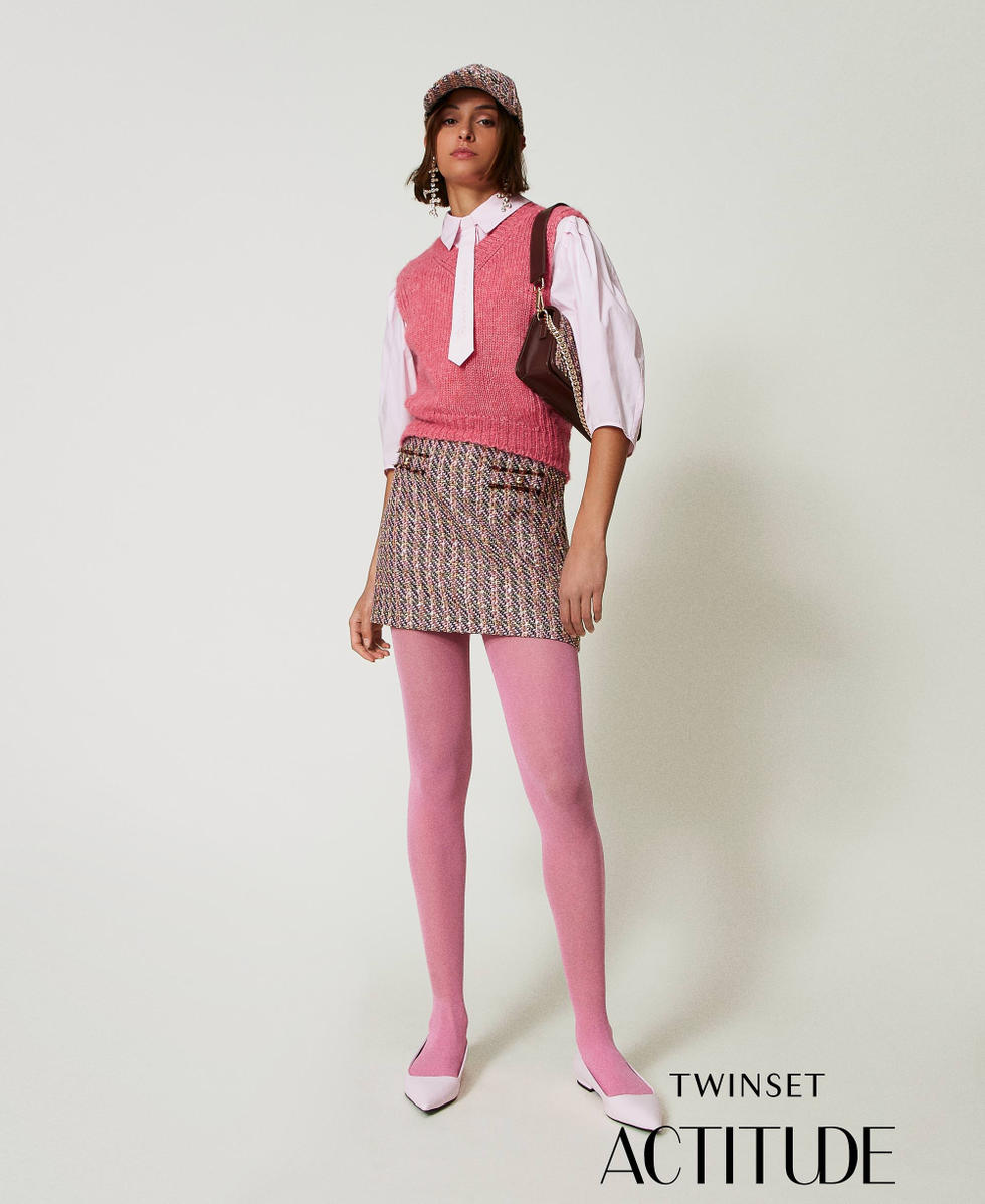 Boucl&eacute; and lurex miniskirt Pink Tulle Boucl&egrave; Woman 242AP2121_11799_01