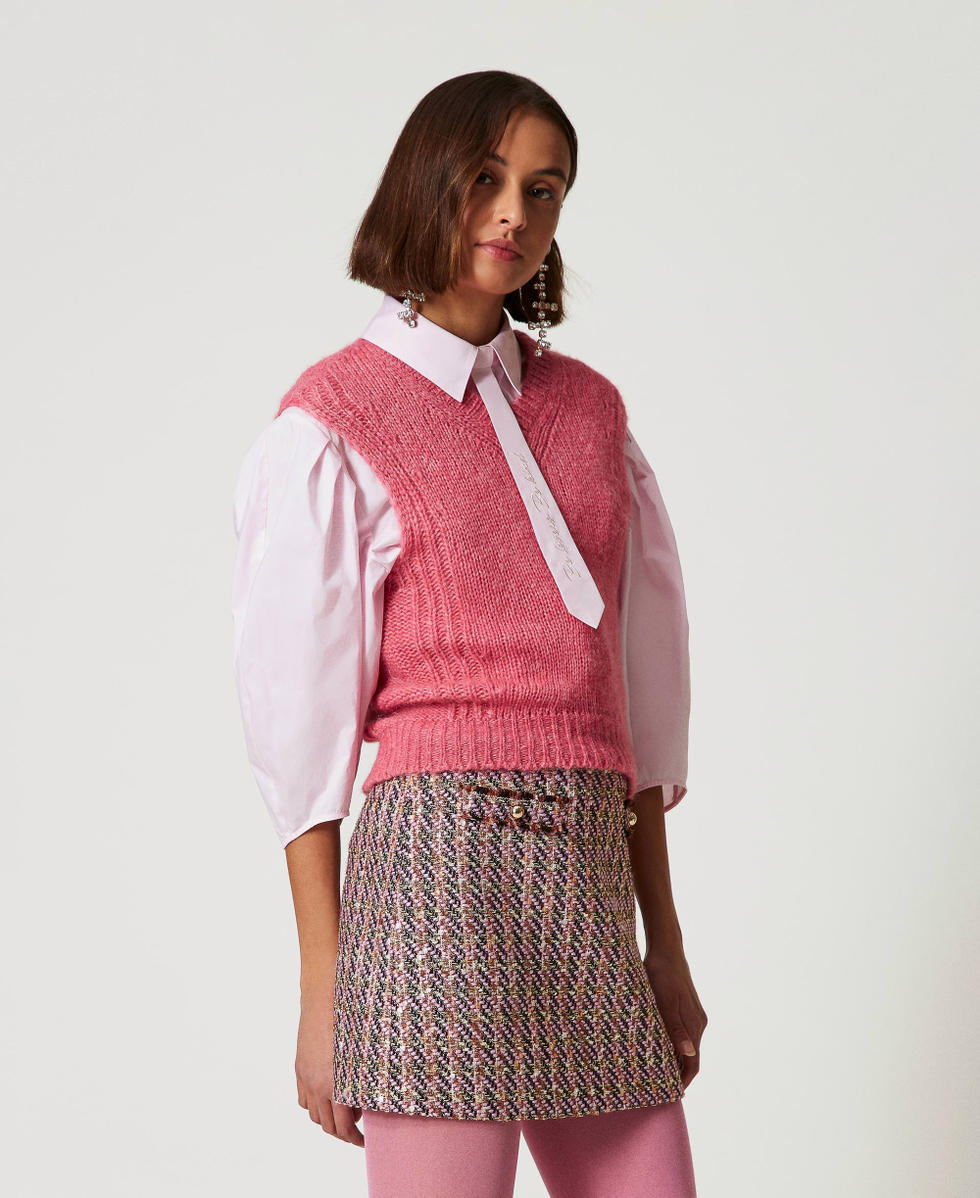 Boucl&eacute; and lurex miniskirt Pink Tulle Boucl&egrave; Woman 242AP2121_11799_02