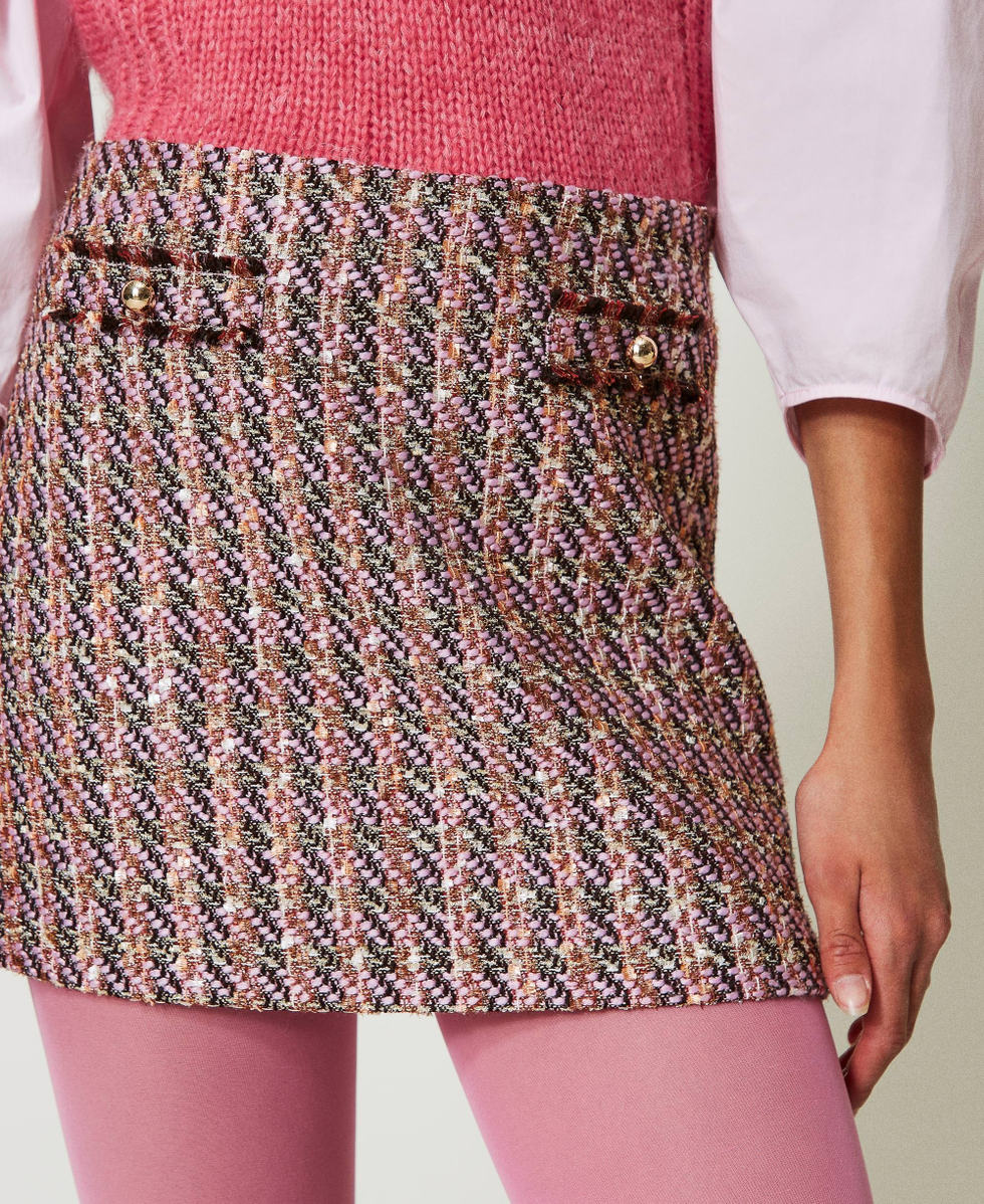 Boucl&eacute; and lurex miniskirt Pink Tulle Boucl&egrave; Woman 242AP2121_11799_04