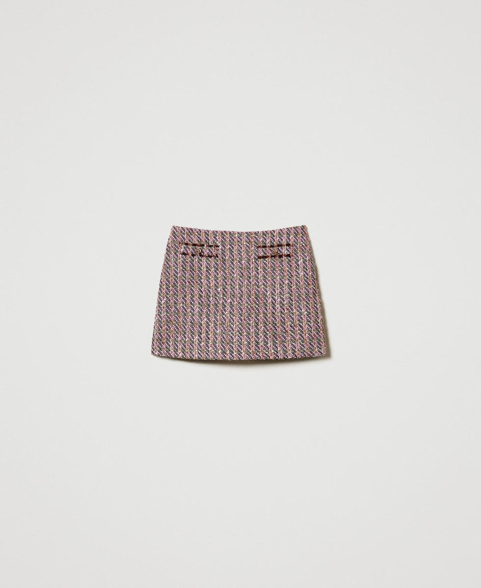 Boucl&eacute; and lurex miniskirt Pink Tulle Boucl&egrave; Woman 242AP2121_11799_S0