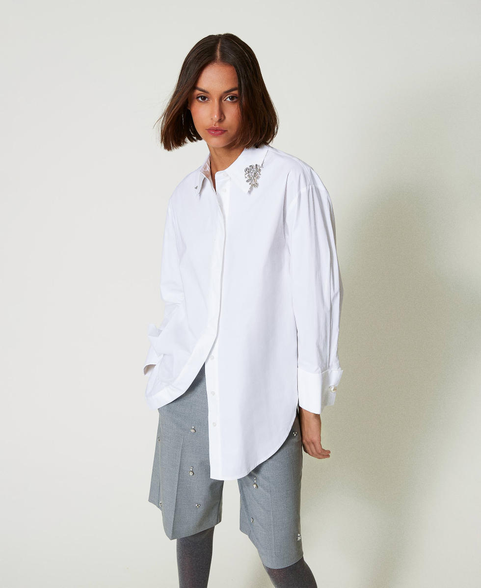 Chemise oversize en popeline avec broderies Femme Blanc TWINSET Milano