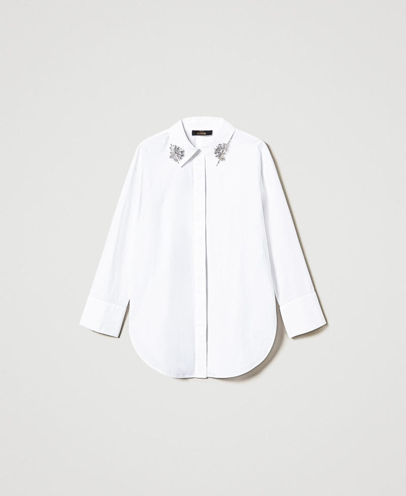 Oversize poplin shirt with embroidery Woman, White | TWINSET