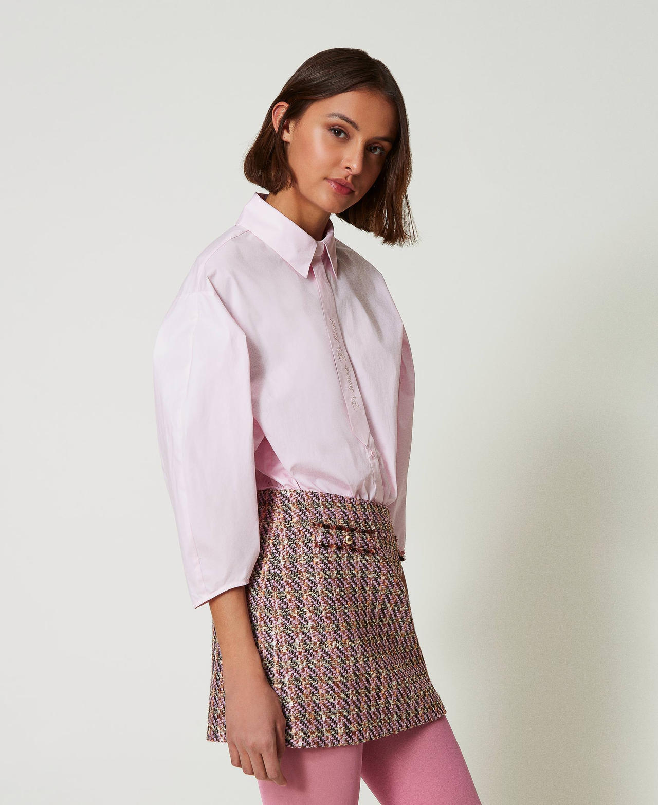 Boxy shirt with tie Pink Tulle Woman 242AP2131-02