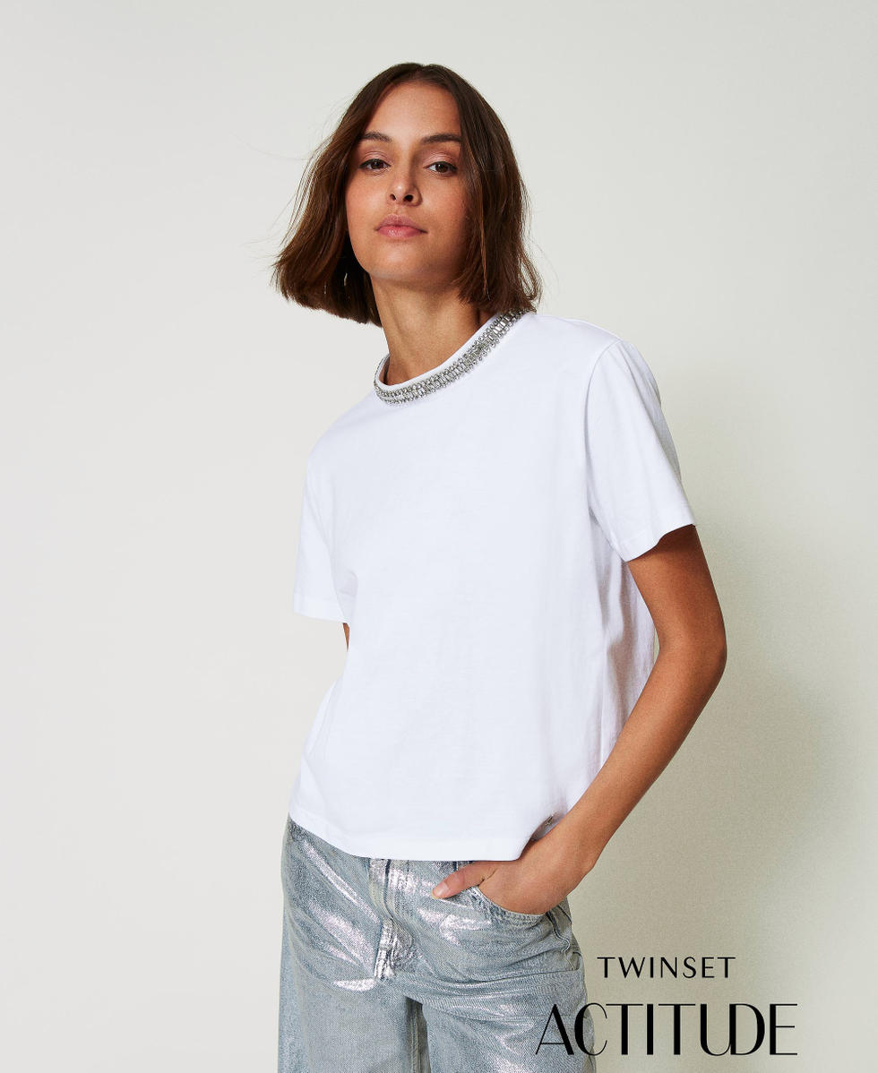 T shirt with handmade embroidery Woman White TWINSET Milano