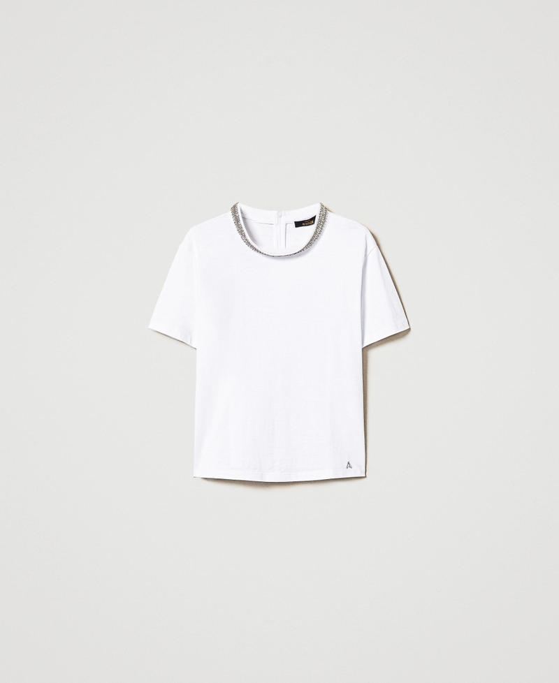 T-shirt with handmade embroidery "Papers" White Woman 242AP2140_00840_S0