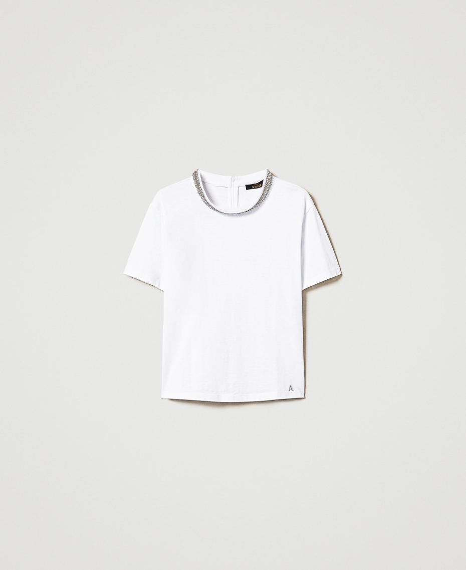 T-shirt with handmade embroidery "Papers" White Woman 242AP2140_00840_S0