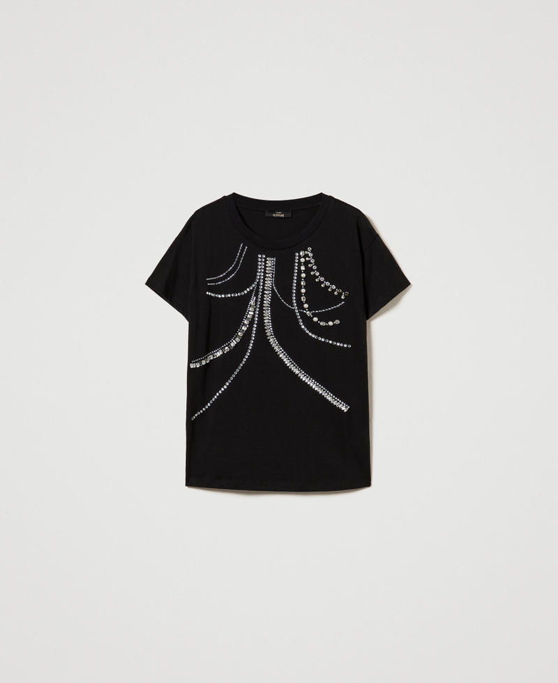 T-shirt avec broderies et perles Noir Femme 242AP2141_00006_S0