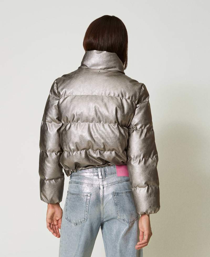 Laminated short puffer jacket Metallic Pewter Woman 242AP2162_11794_04