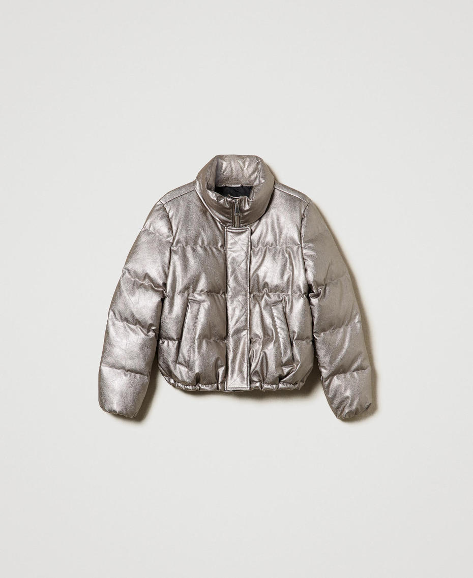 Laminated short puffer jacket Metallic Pewter Woman 242AP2162_11794_S0