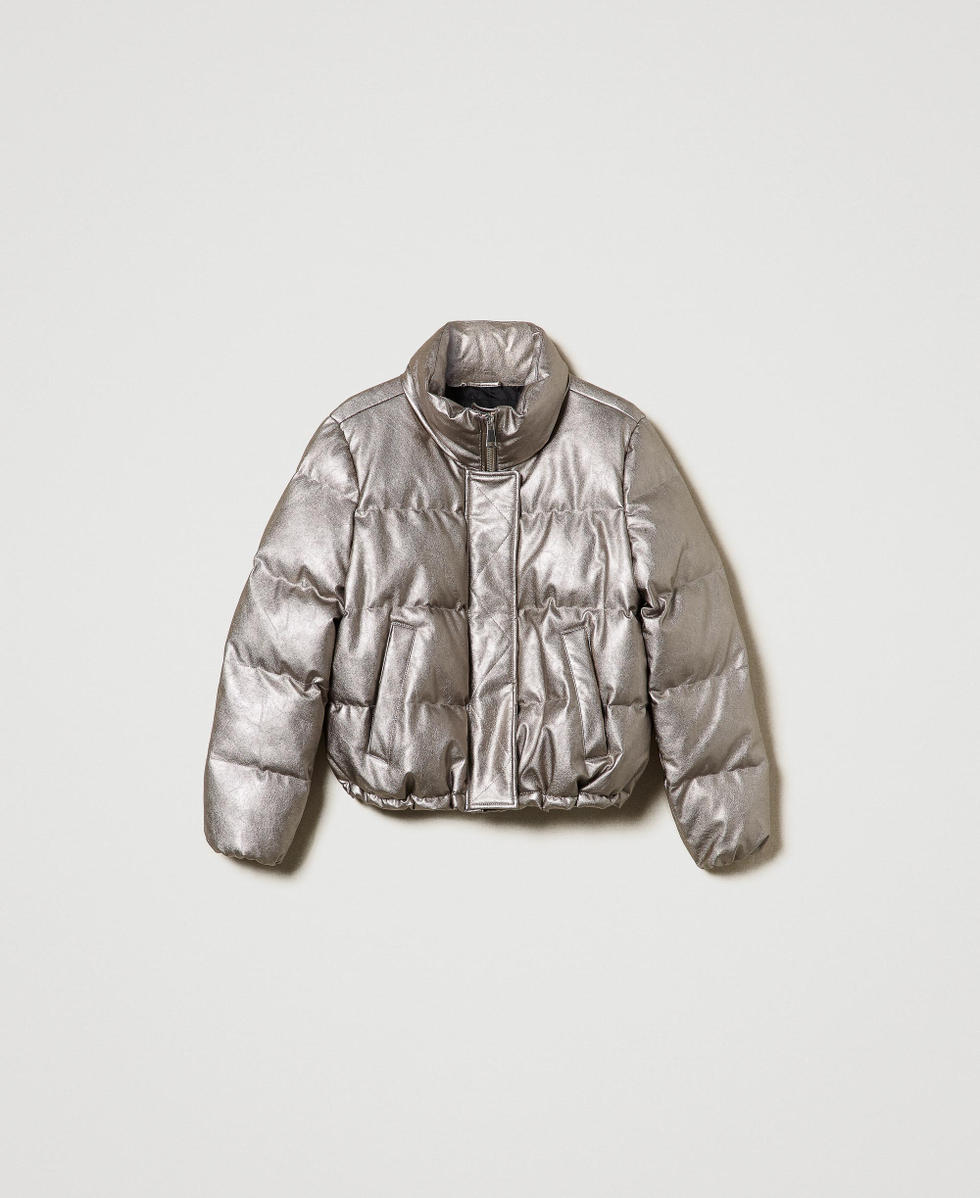 Doudoune courte lam&eacute;e Gris P&eacute;trole M&eacute;tallis&eacute; Femme 242AP2162_11794_S0