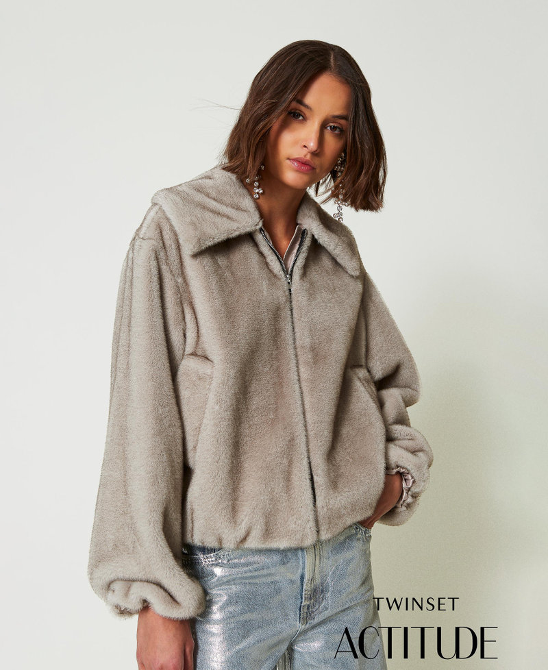 Cropped faux fur jacket Fume Grey Woman 242AP2190-01