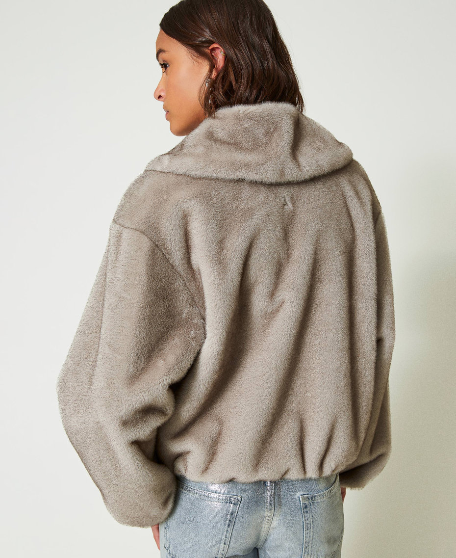 Cropped faux fur jacket Fume Grey Woman 242AP2190_00736_03