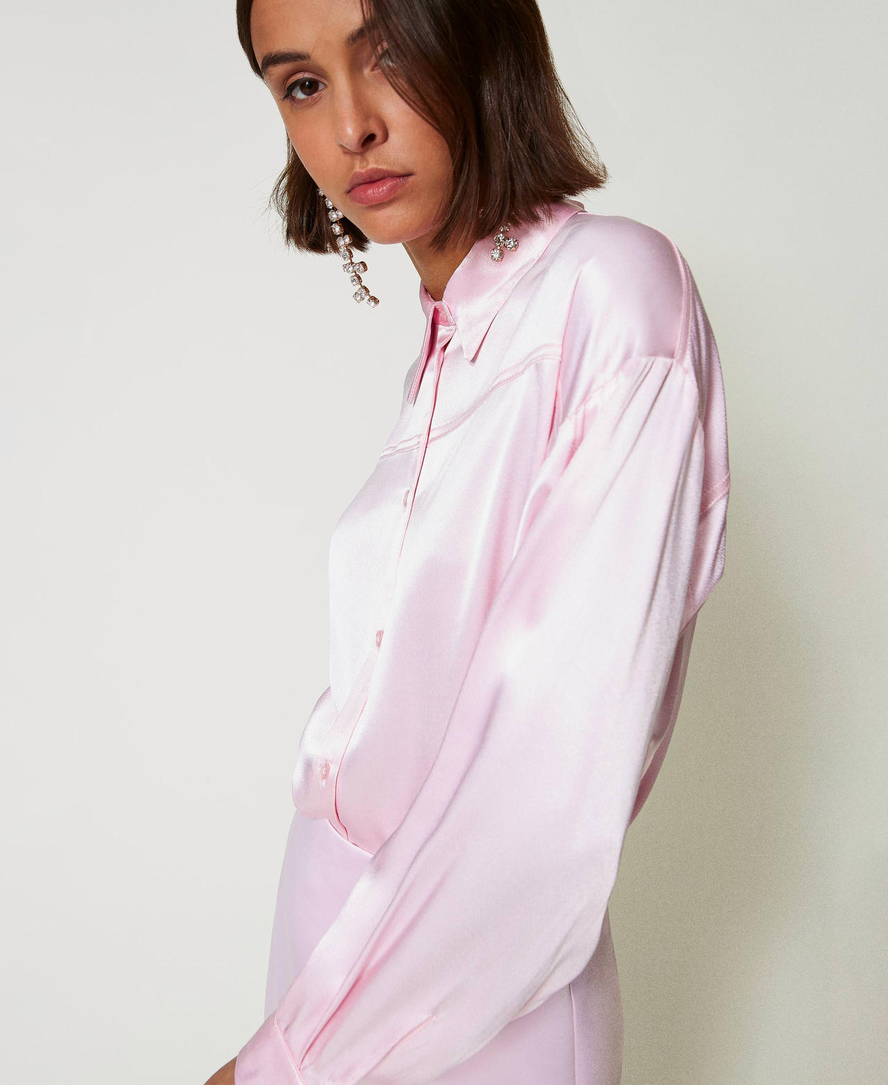 Hammered satin shirt Pink Tulle Woman 242AP2213_11724_02