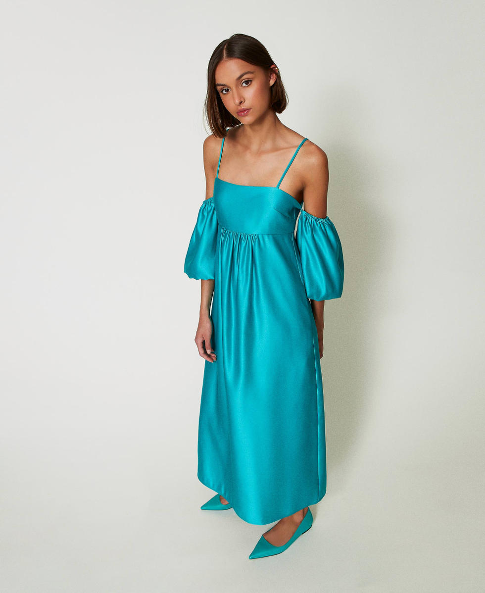 Robe longue en satin duchesse Vert &laquo;&nbsp;Tropical Emerald&nbsp;&raquo; Femme 242AP2243_11722_02