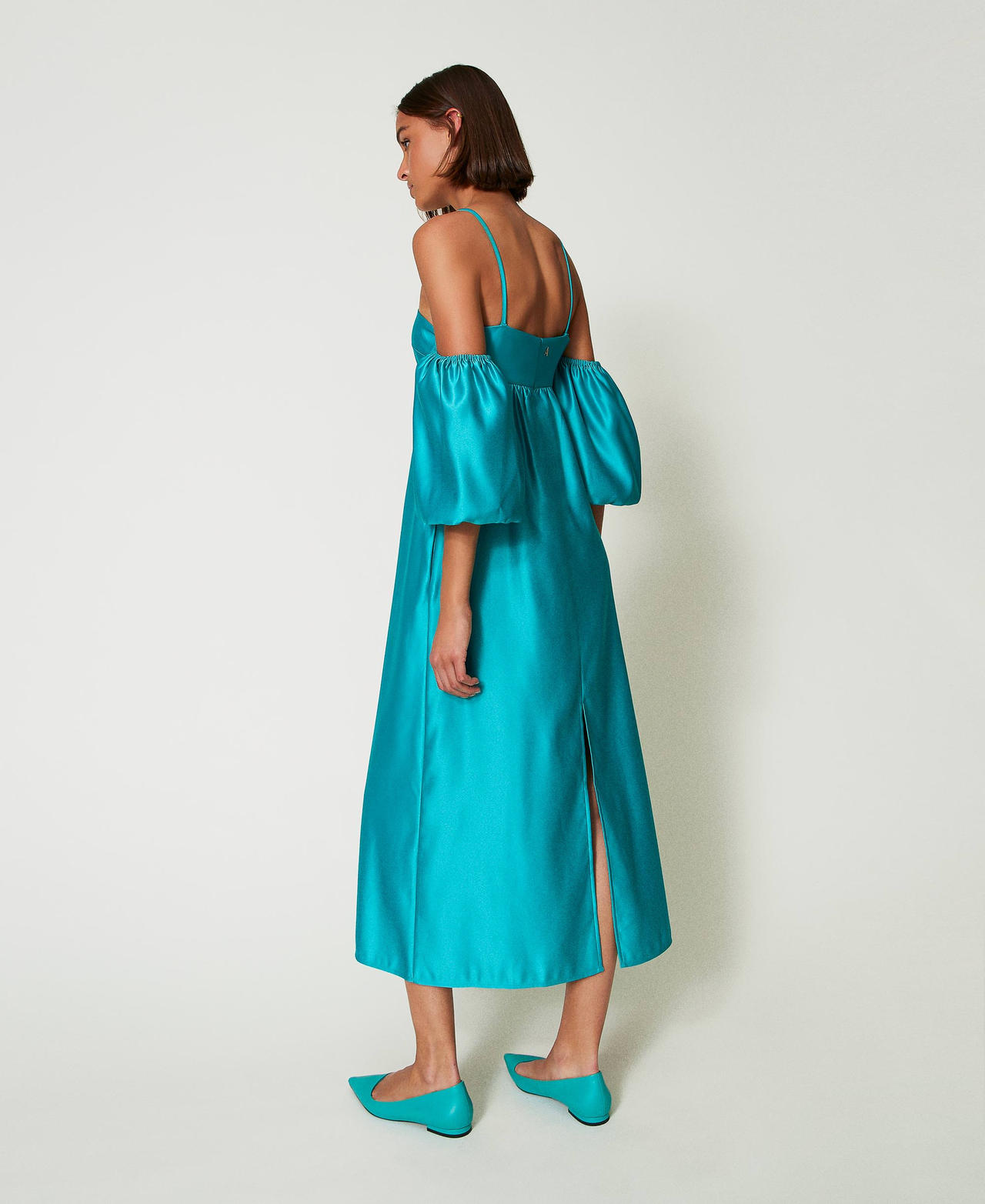 Abito lungo in duchesse Verde "Tropical Emerald" Donna 242AP2243_11722_03