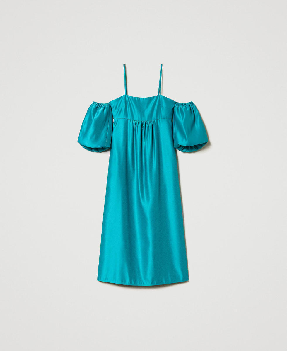 Robe longue en satin duchesse Vert &laquo;&nbsp;Tropical Emerald&nbsp;&raquo; Femme 242AP2243_11722_S0
