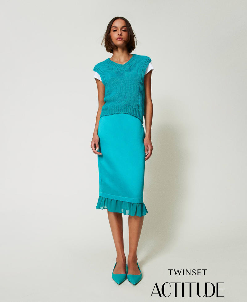 Jupe mi-longue en satin duchesse Vert « Tropical Emerald » Femme 242AP2244_11722_01