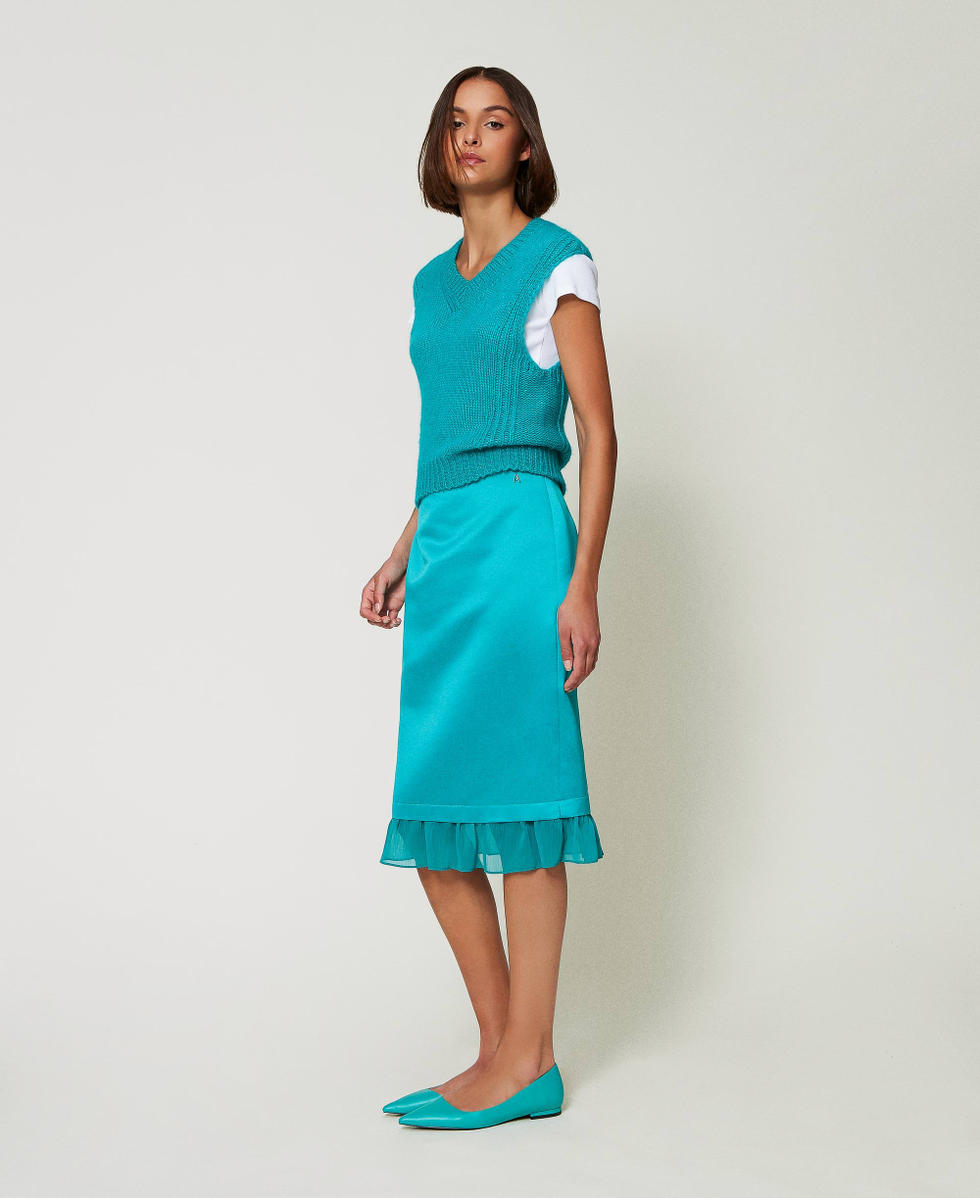 Jupe mi longue en satin duchesse Femme Vert TWINSET Milano