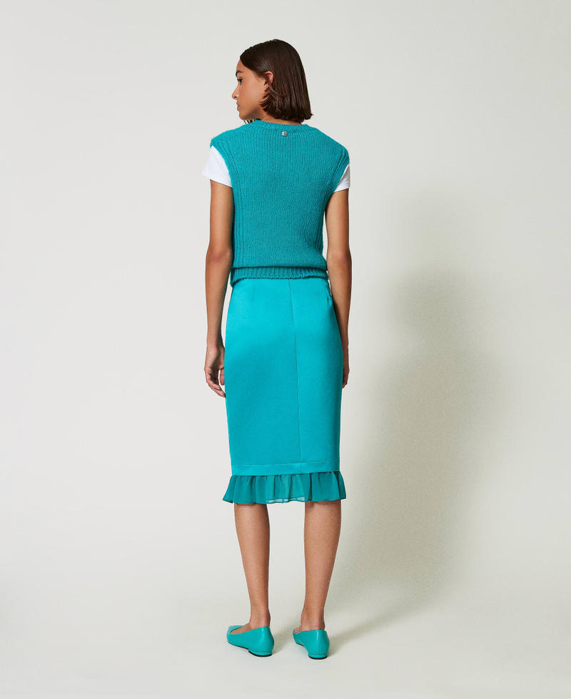 Jupe mi-longue en satin duchesse Vert « Tropical Emerald » Femme 242AP2244_11722_03