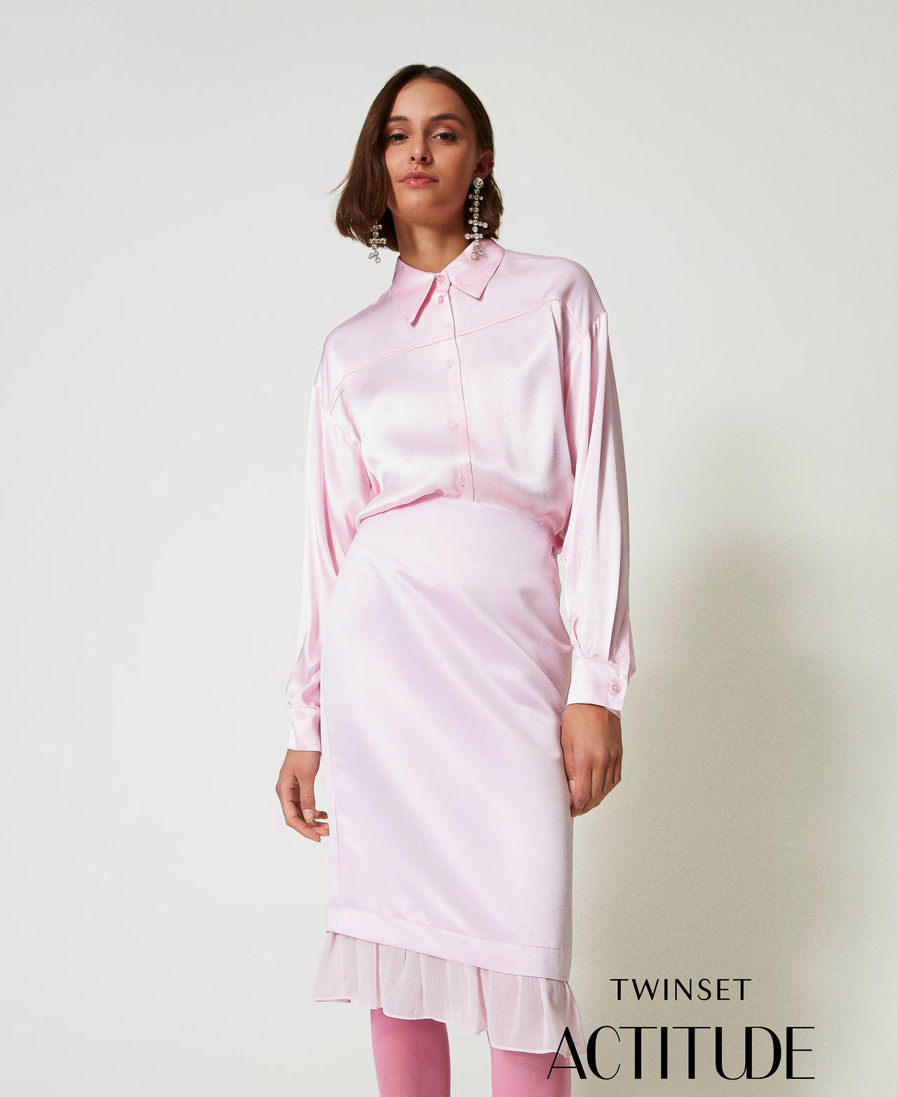 Gonna longuette in duchesse Rosa "Pink Tulle" Donna 242AP2244_11724_01