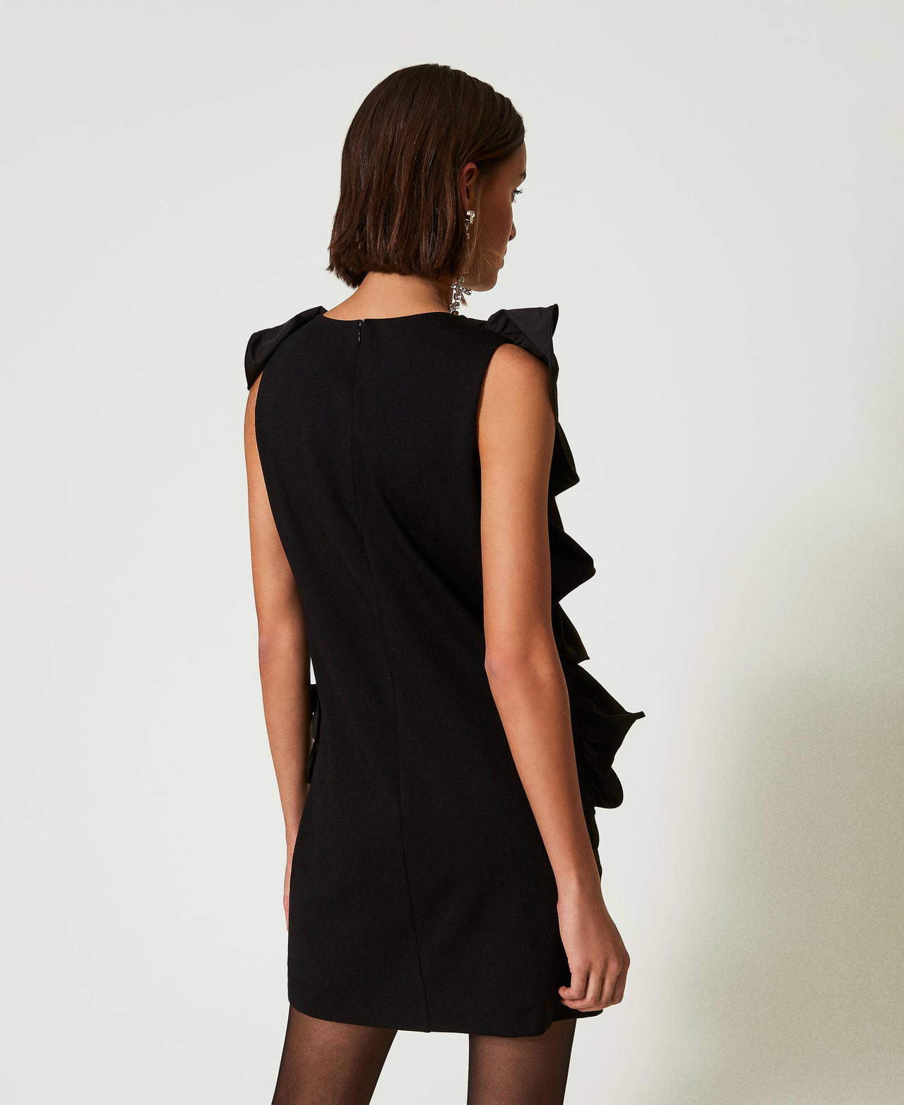 Robe courte avec volants en crêpe georgette Noir Femme 242AP2264_00006_03