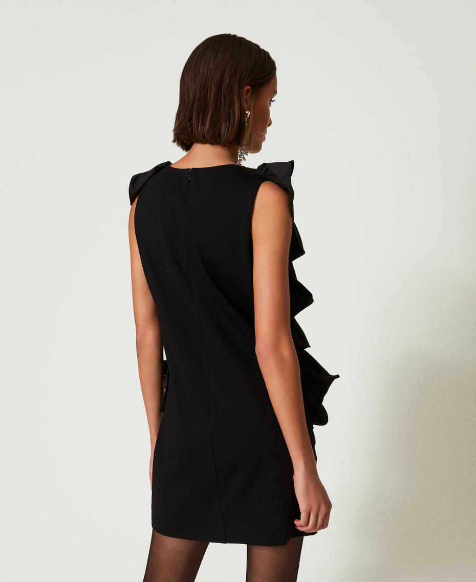 Abito corto con volant in georgette Donna, Nero | Milano