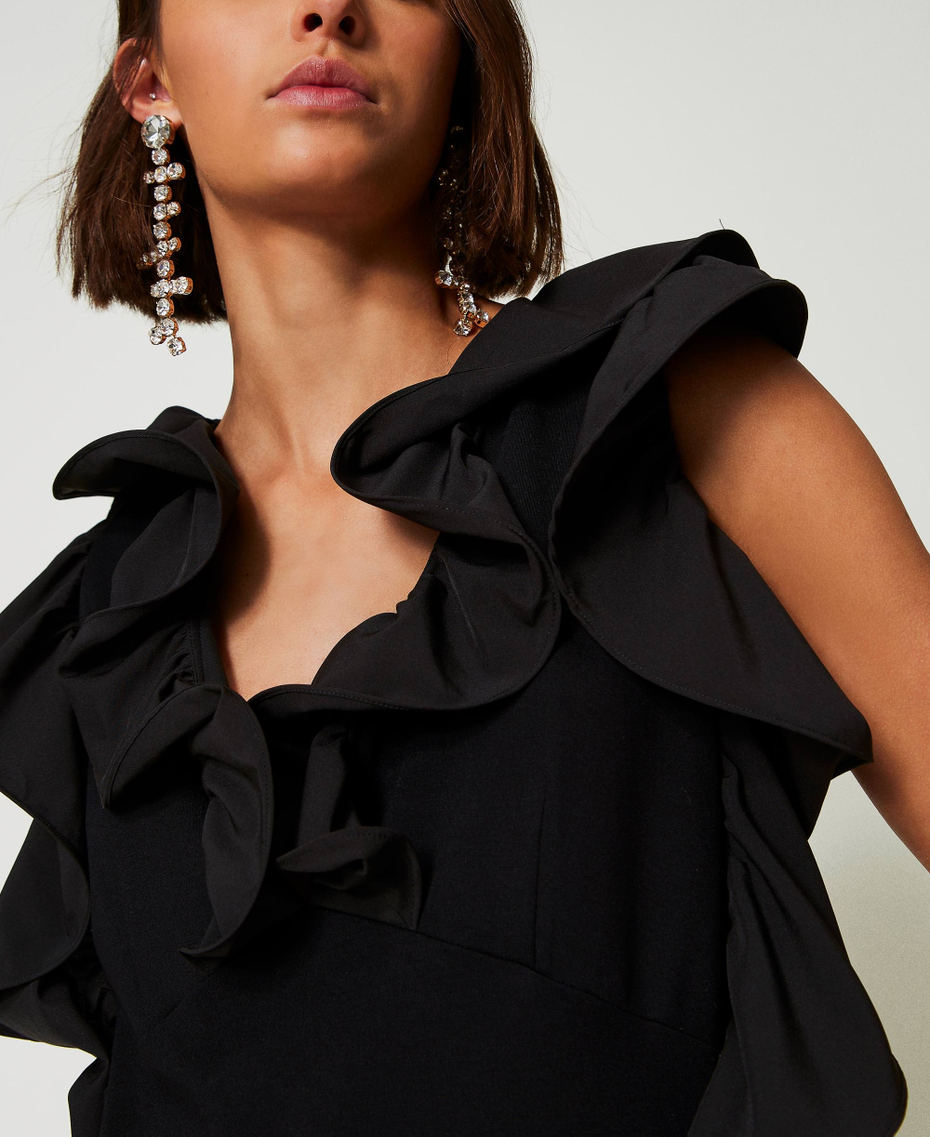 Robe courte avec volants en crêpe georgette Noir Femme 242AP2264_00006_04