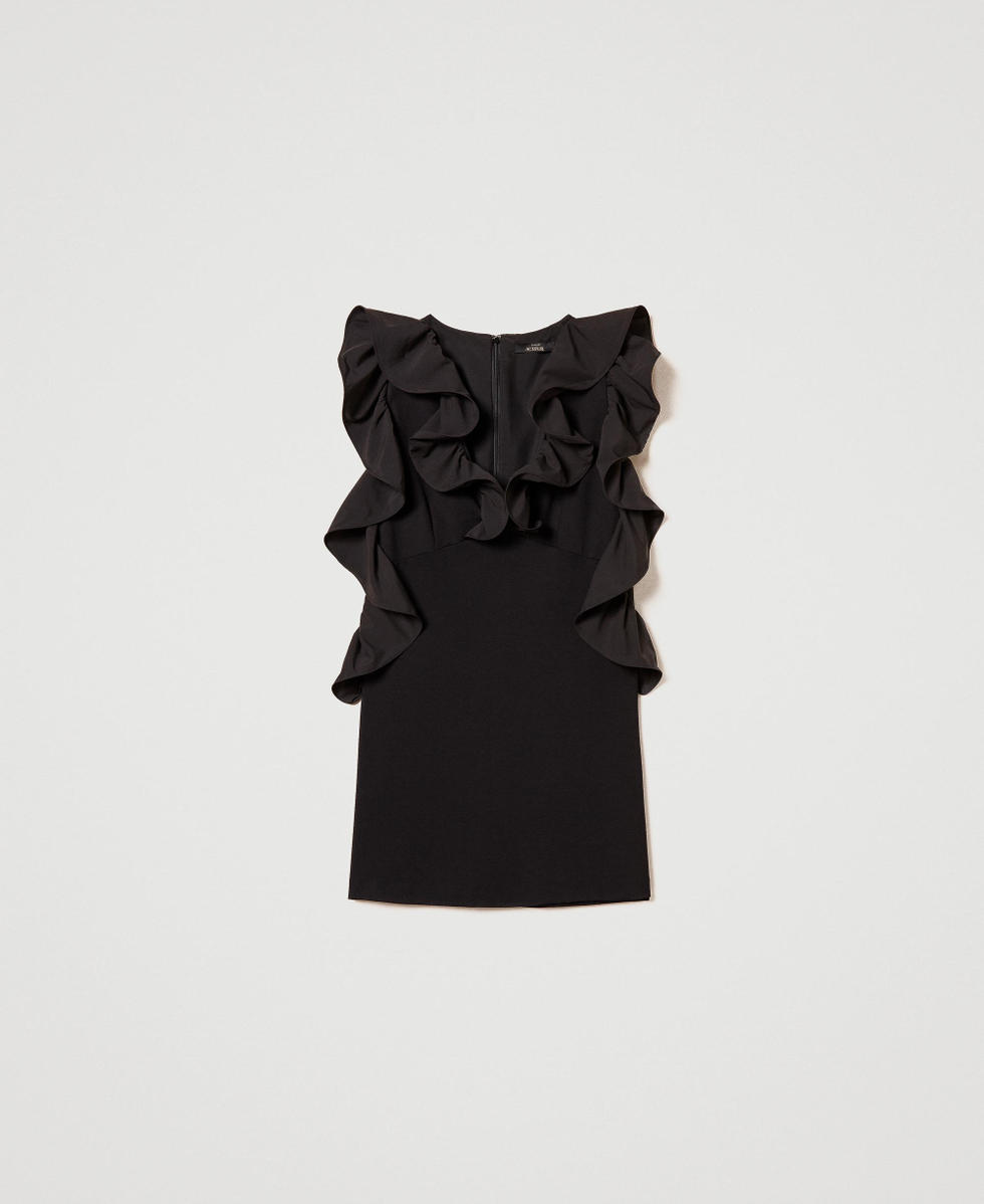 Short dress with georgette ruffles Woman, Black | TWINSET Milano