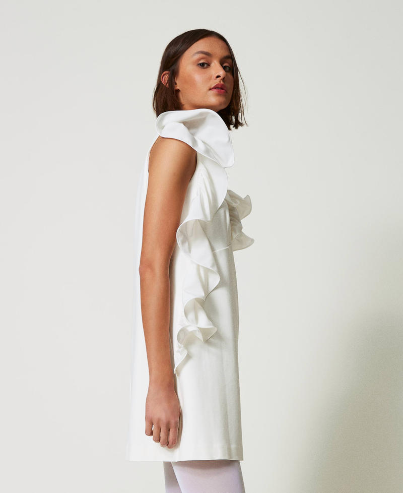 Robe courte avec volants en crêpe georgette Crème White Femme 242AP2264_00733_02