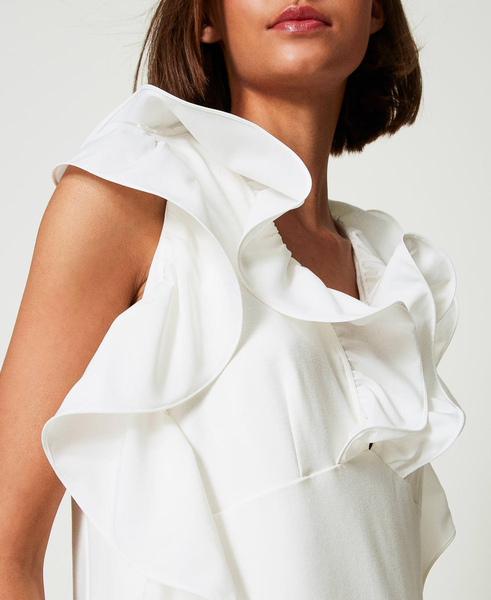 Short dress with georgette ruffles Woman, White | TWINSET Milano