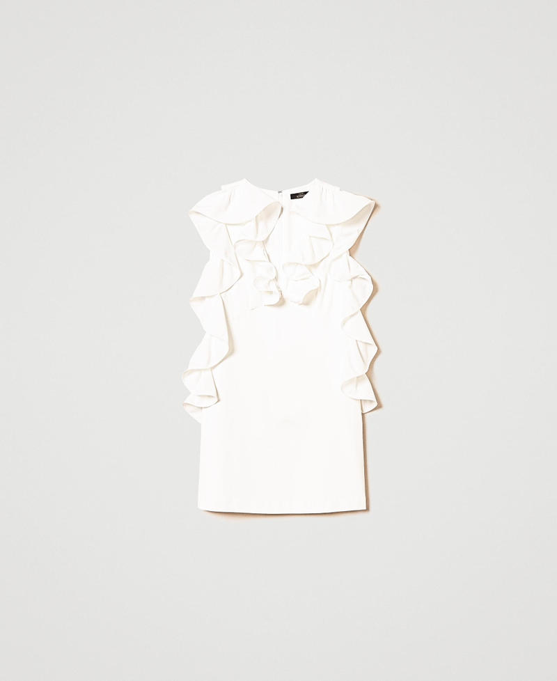 Robe courte avec volants en crêpe georgette Crème White Femme 242AP2264_00733_S0