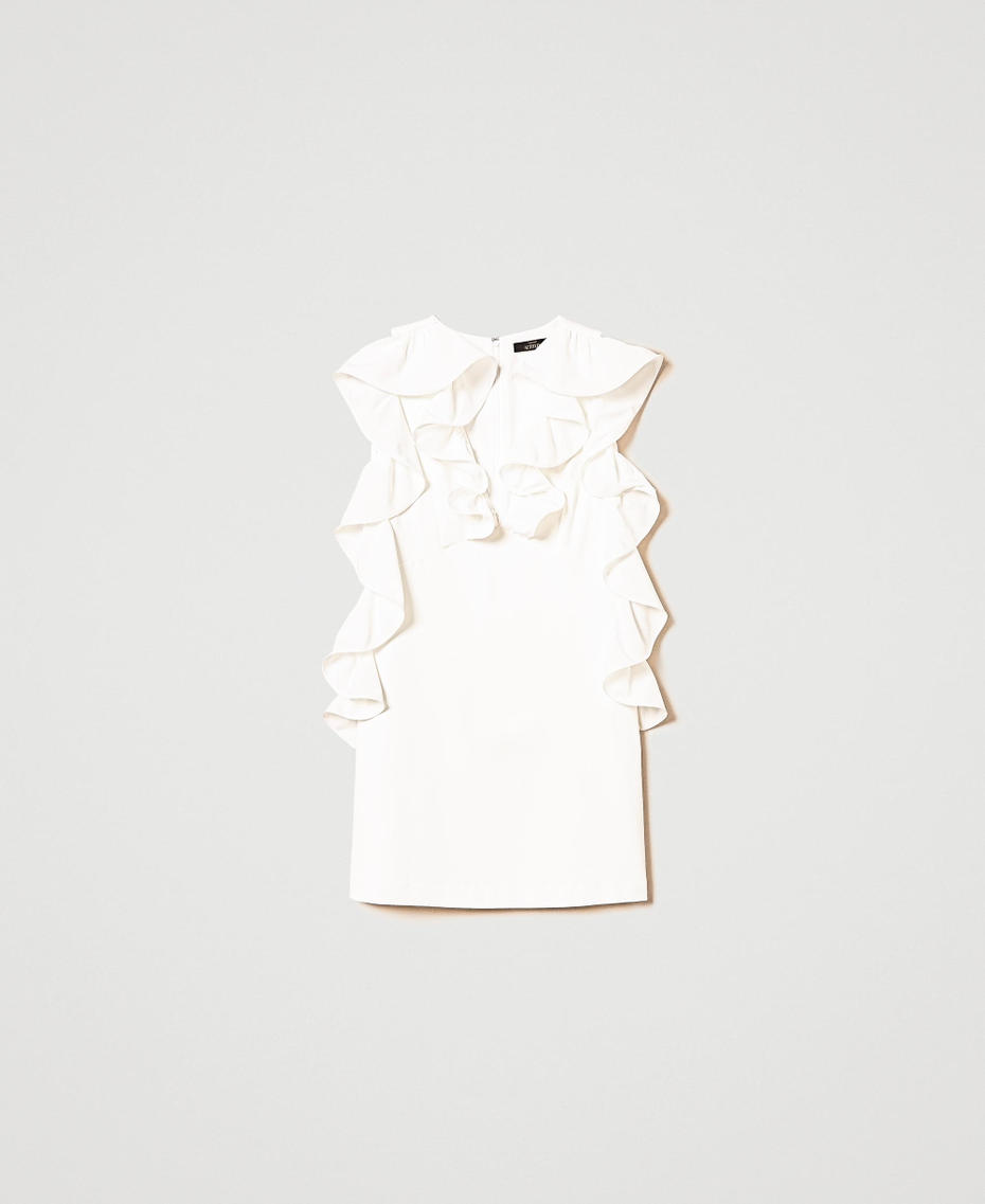 Robe courte avec volants en crêpe georgette Crème White Femme 242AP2264_00733_S0